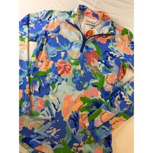 Walter Hagen Performance Suncover UPF 50+ Floral 1/4 Zip Golf Top Blue Multi XS